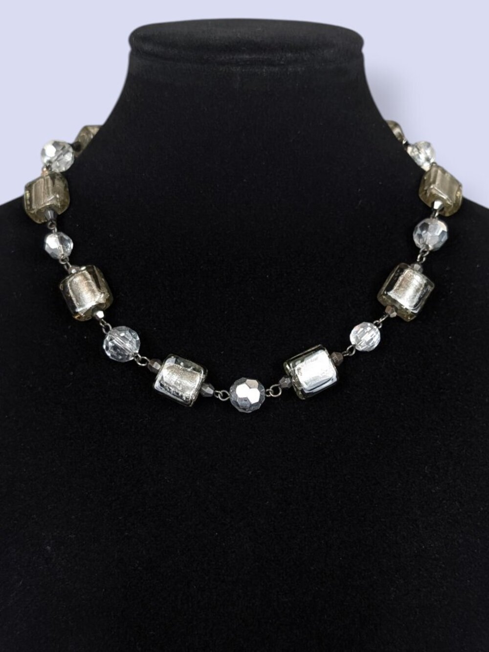 WHBM Metallic Art Glass & Crystal Beaded Necklace